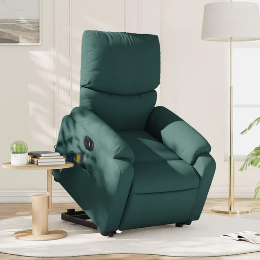 Elektrische Massagestoel – Sta-Op Stoel – Relaxstoel – TV Stoel – Elektrische Relaxstoel – 6-Punts Vibratiemassage – Elektrisch Verstelbare Rugleuning Tot 135° – Donkergroen Stof