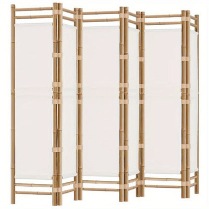 Bamboescherm – Vouwscherm – Kamerscheiding – Scheidingswand – Roomdivider – Crème Canvas – 240 Cm Breed – Duurzaam Bamboe Frame