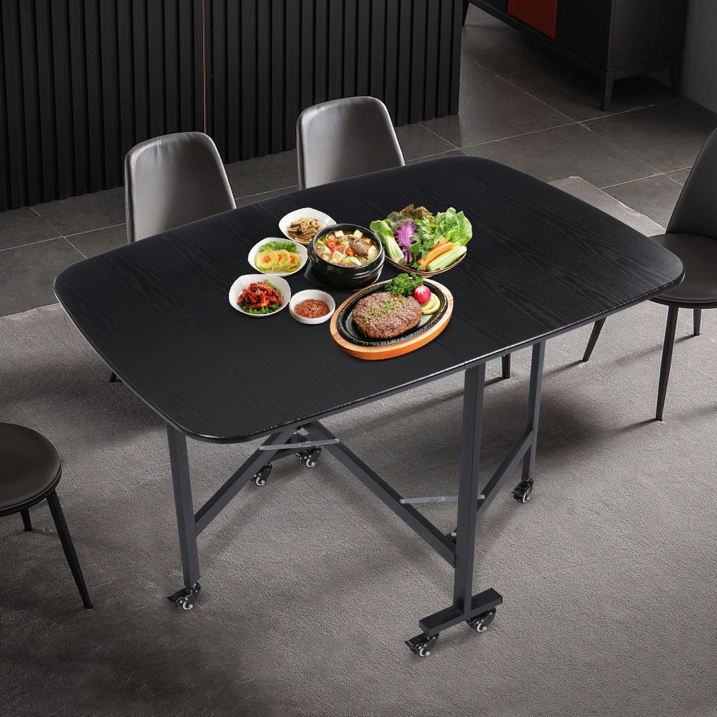 Inklapbare Tafel – Vouwtafel – Opklapbare Tafel – Verrijdbare Tafel – Bijzettafel – Modern – Compact Design met 6 Zwenkwielen en Draagvermogen tot 100 kg