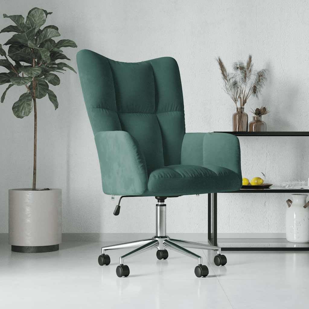 Relaxstoel Donkergroen – Fauteuil – Tv-Stoel – Leunstoel – Ligstoel – Verstelbare Zithoogte – 360° Draaibaar Met Wieltjes