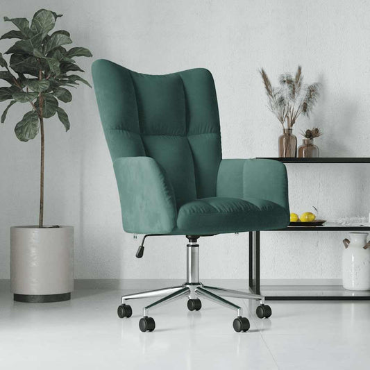 Relaxstoel Donkergroen – Fauteuil – Tv-Stoel – Leunstoel – Ligstoel – Verstelbare Zithoogte – 360° Draaibaar Met Wieltjes