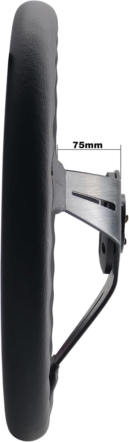 Sportief Universeel Stuur – Sportstuur – Leren Stuur – Auto Stuur – Racing Stuur – Echt Zwart Leer – Rode Stiksels – Diameter 350 mm
