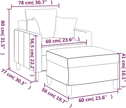 Fauteuil met poef, blauw, 60 cm, fluwelen gestoffeerde stoel, relaxstoel voor woonkamer, comfortabele stoel met dik gevoerde zitting en voetenbank, robuust frame van multiplex