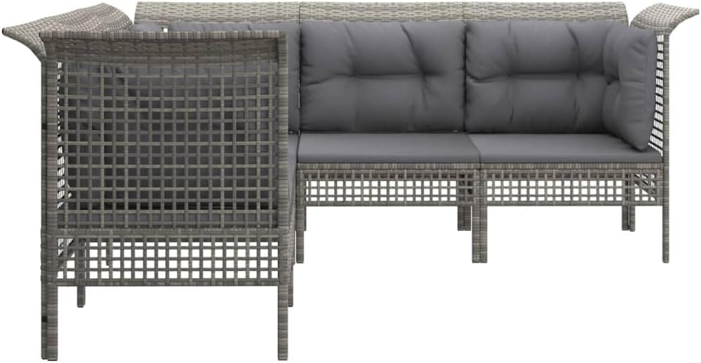 vidaXL 5-piece Lounge set with cushions poly rattan grey - QUORE