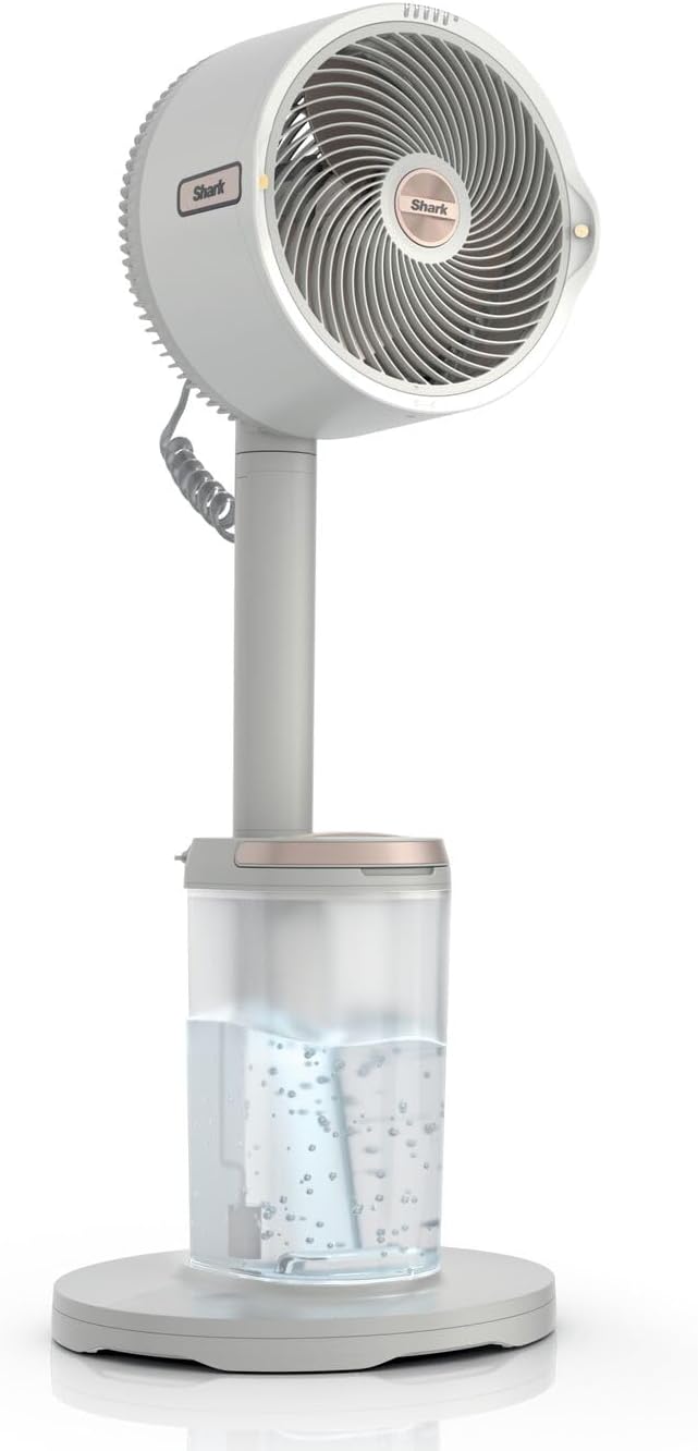 Shark FlexBreeze Pro Mist Snoerloze Binnen- & Buitenventilator, Verstuivingssysteem, Draagbare Tank, 20 m Reikwijdte, Voet- & Tafelmodel, 5 Snelheden, Stil, Afstandsbediening, Duifgrijs FA300WHEU