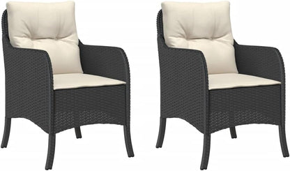 Gecheer Garden Chairs with Cushion 2 Pieces Black Poly Rattan Garden Chair Poly Rattan Garden Chair Rattan Garden Chairs Rattan Garden Chairs - QUORE