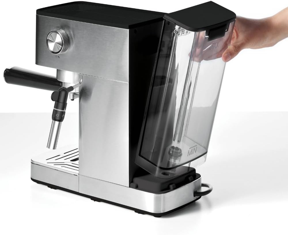 Polti Coffea P10S Handmatig koffiezetapparaat voor espresso en cappuccino, compatibel met gemalen koffie en E.S.E-pads, 44 mm, steamymilk voor het opschuimen van melk, afneembare tank van 1,3 l,