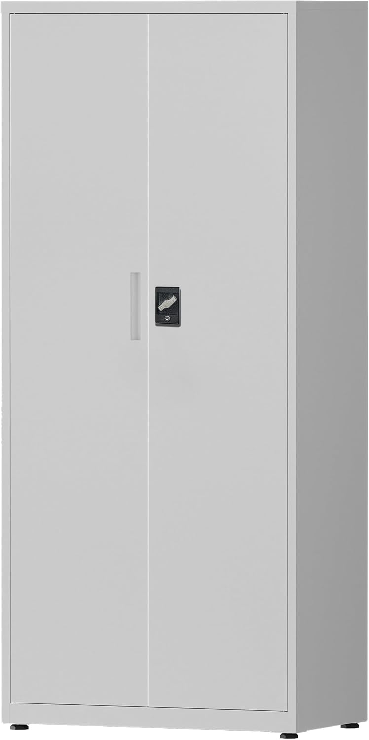 LAND·VOI Stalen Kast 5 Planken met Slot Verstelbare Planken Dubbele Deuren Kantoorkast Metalen Opbergkast voor Kantoor Garage Keuken Werkplaats 80×40×181.5 cm Lichtgrijs