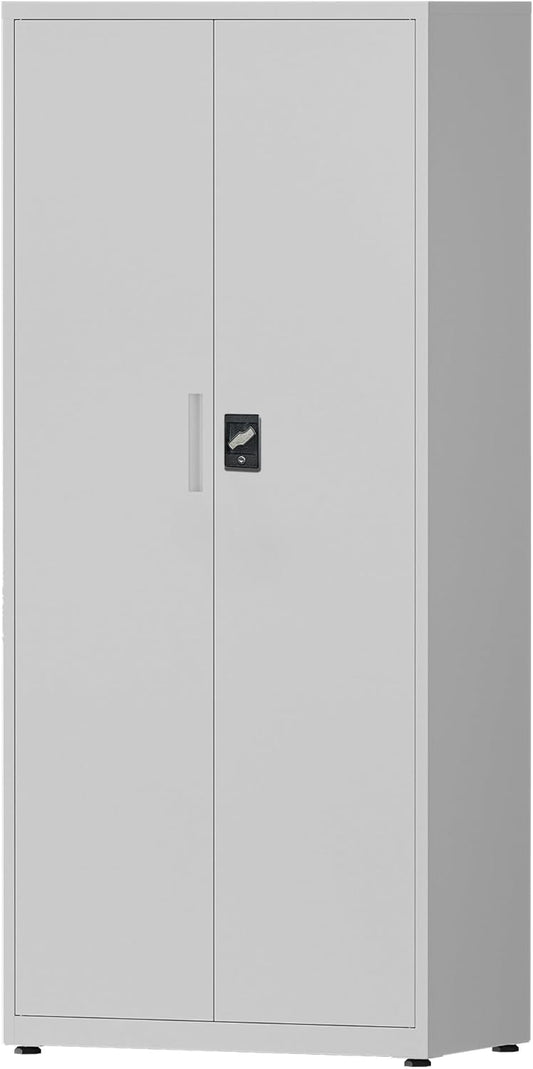 LAND·VOI Stalen Kast 5 Planken met Slot Verstelbare Planken Dubbele Deuren Kantoorkast Metalen Opbergkast voor Kantoor Garage Keuken Werkplaats 80×40×181.5 cm Lichtgrijs