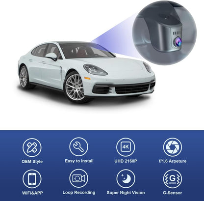 FITCAMX Dash Cam compatibel met Porsche 911 (992) Cayenne (9YA 9Y0 9Y3) Panamera (971) Taycan, 4K WiFi-video UHD, OEM-accessoires, parkeermonitor, Wireless Plug & Play, 64GB-kaart