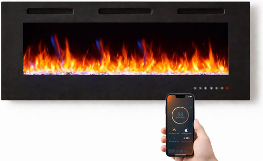 Draadloze elektrische open haard, 7,5 cm diep, gehard glas, afstandsbediening en touchscreen, verwarming 750/1500 W, verstelbaar vlameffect (107 cm App New)