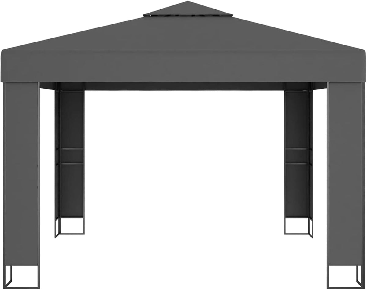 Gecheer Double Roof Pavilion with LED Strips Pergola for Garden, Patio, Sunroof, Parasol, Tent, Gazebo, Party, Anthracite, 3 x 3 m - QUORE