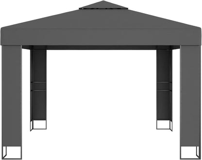 Gecheer Double Roof Pavilion with LED Strips Pergola for Garden, Patio, Sunroof, Parasol, Tent, Gazebo, Party, Anthracite, 3 x 3 m - QUORE