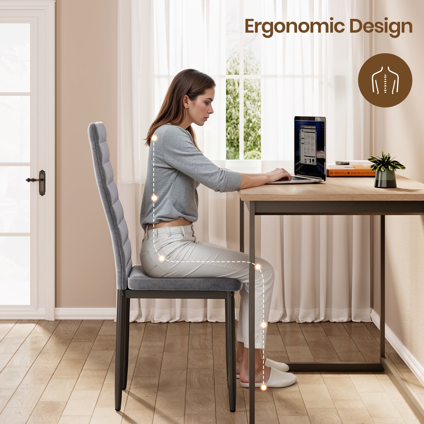 Eetkamerstoelen – Stoelen Set – Luxe Stoelen – Velours Stoelen – Design Stoelen – Lichtgrijs Velvet – Stevige Rugleuning – Eenvoudig Schoon Te Maken