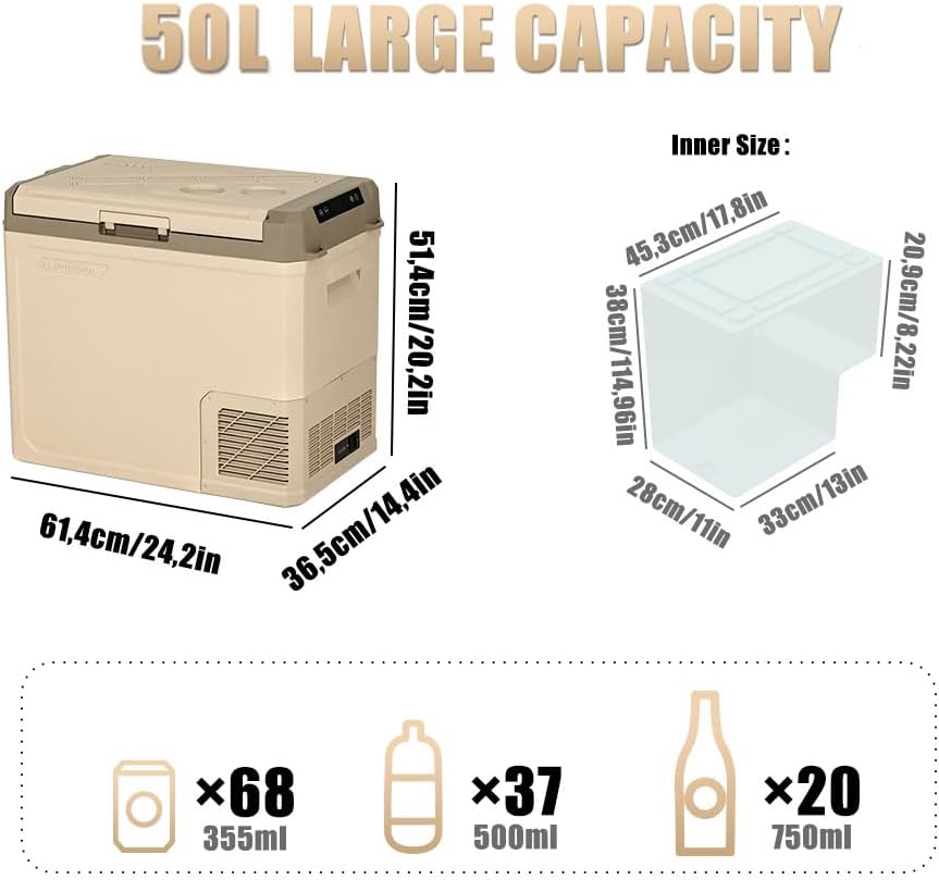 Alpicool GE50 50L elektrische compressor Koelbox/vriesbox, Mini koelkast 12/24 V en 230 V, Autokoelkast voor auto, vrachtwagen