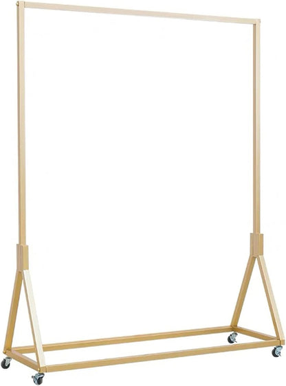Kledingwinkel Moderne rollende kleding displaystandaards met wielen, opslag schoenentas pijpplank, organisatie kledingrek, thuiskleding hangende planken (goud zonder houten bord, 47,2 inch