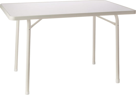 Sieger 120/W tuin-klaptafel met mecalit-Pro-plaat 115 x 70 cm, stalen buisframe wit, tafelblad marmerdecor wit