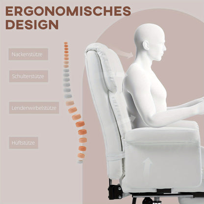 Bureaustoel – Ergonomische Stoel – Office Chair – Gamingstoel – Bureaukruk – Verstelbare Zithoogte 48-56 cm – Kantelbare Rugleuning 155° Met Lendensteun en Voetensteun – Hardhouten Frame – 360° Draaibaar