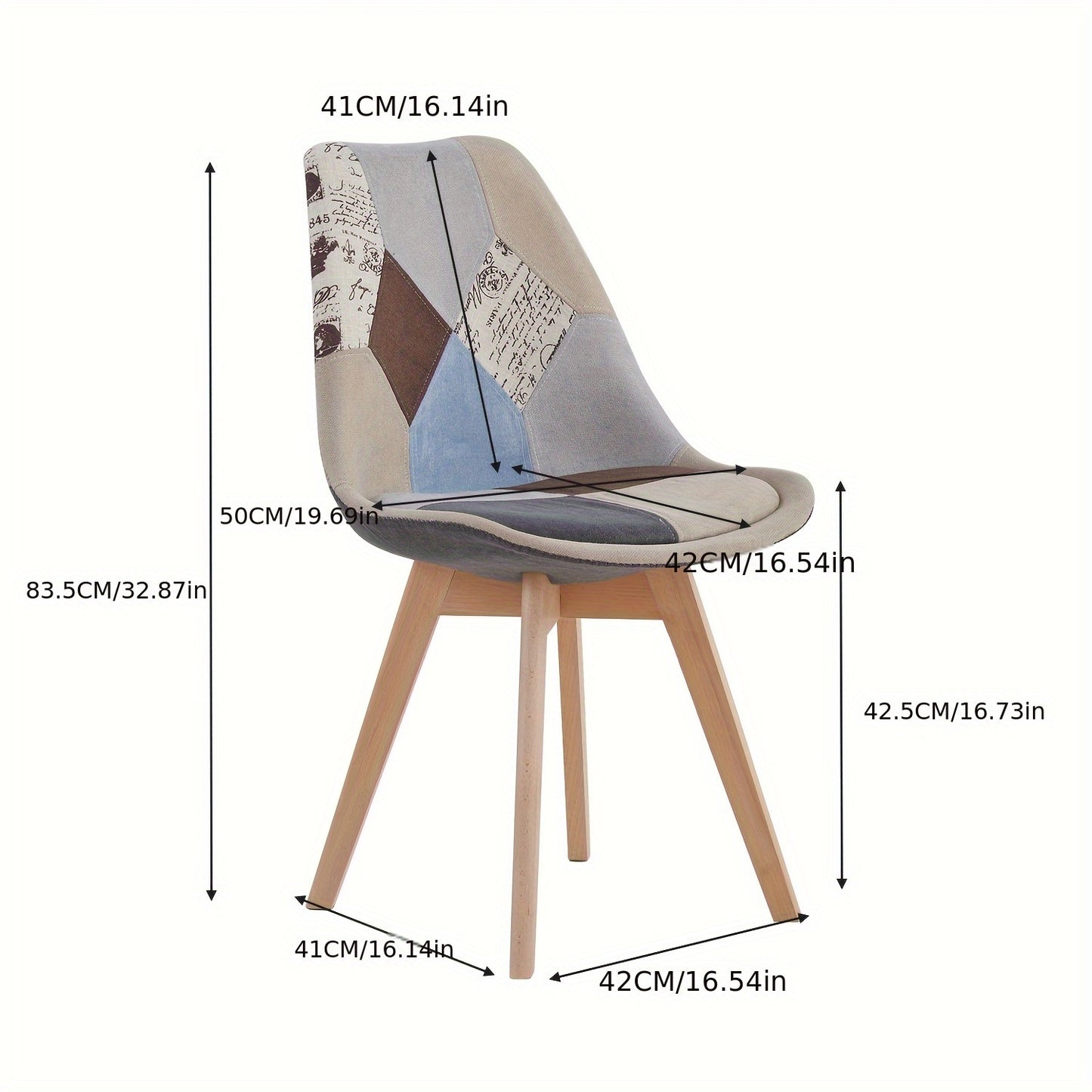 Eetkamerstoel – Keukenstoel – Stoel – Kuipstoel – Bureaustoel – Patchwork Bekleding – Beukenhouten Poten – Ergonomisch Design – Geschikt Tot 100 kg