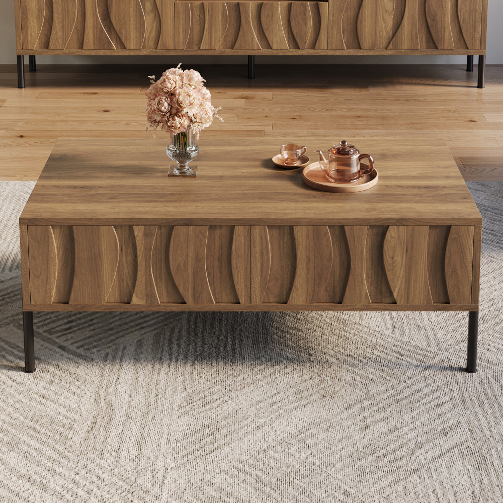 Modern Retro Coffee Table Suitable for Living Room - Assembly Required, Spacious Metal Frame with Retro-Modern, Compact for Small Spaces, Contemporary Table