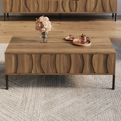 Modern Retro Coffee Table Suitable for Living Room - Assembly Required, Spacious Metal Frame with Retro-Modern, Compact for Small Spaces, Contemporary Table