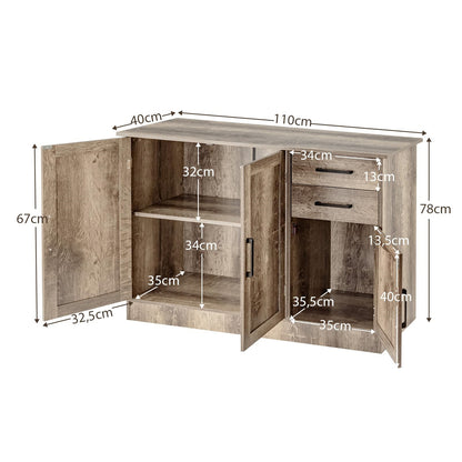 Houten Dressoir – Sideboard – Buffetkast – Opbergkast – Woonkamerkast – Industrieel Design – 110 x 40 x 78 cm – Verstelbare Plank & 2 Lades