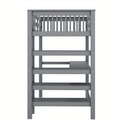 Hoogslaper – Loftbed – Stapelbed – Kinderbed – Eenpersoonsbed – Met Bureau en Opbergrekken – Metalen Stijlvol Frame – Ruimtebesparend Design – Grijs – Stevig en Duurzaam