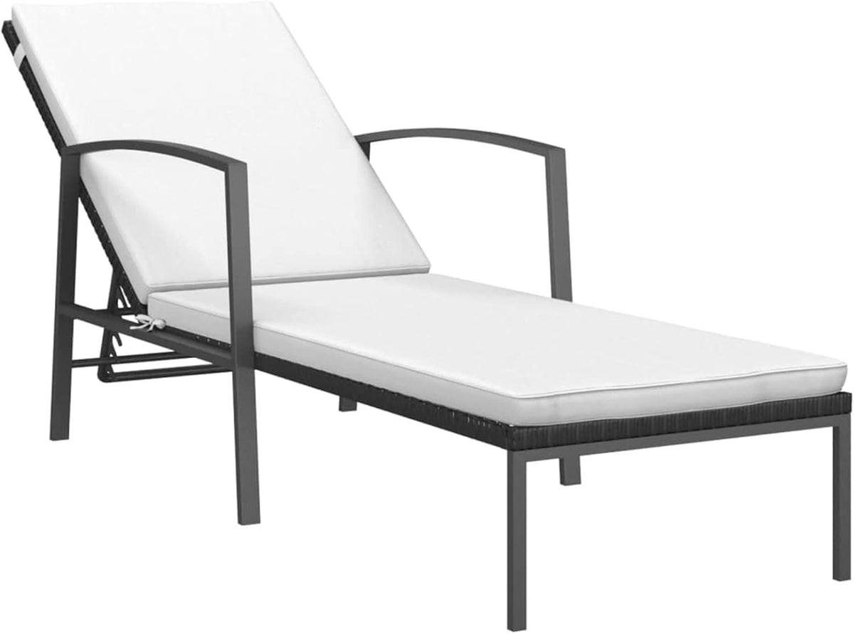 Sun loungers with table, 2 pieces, outdoor garden chairs, sun lounger for patio, beach chair, hammocks and sun loungers for garden, poly rattan, black - QUORE