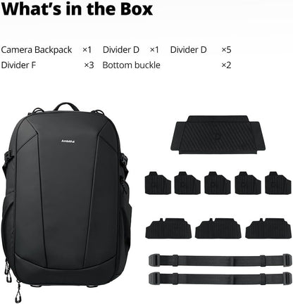 Camerarugzak – Fototas – Fotorugzak – Cameratas – DSLR/SLR Rugzak – Zwart – 25L+3L Inhoud – 12 Vakken, Laptopvak en Statiefhouder