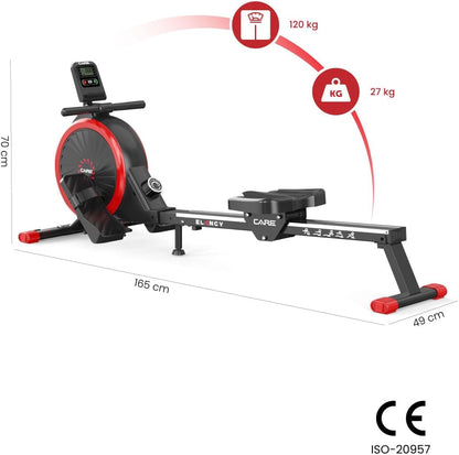 Care Fitness - Rowing machine - Elancy - Non-slip pedals - Silent magnetic brake - 16 resistance levels - 7 functions - QUORE