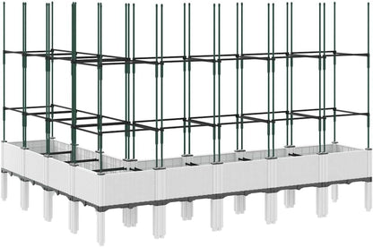 Flower Box for Garden with Integrated Polypropylene Trellis Raised Design and Rattan Look White 200 x 160 x 142.5 cm, Ideal for Climbing Plants, Vegetables - QUORE