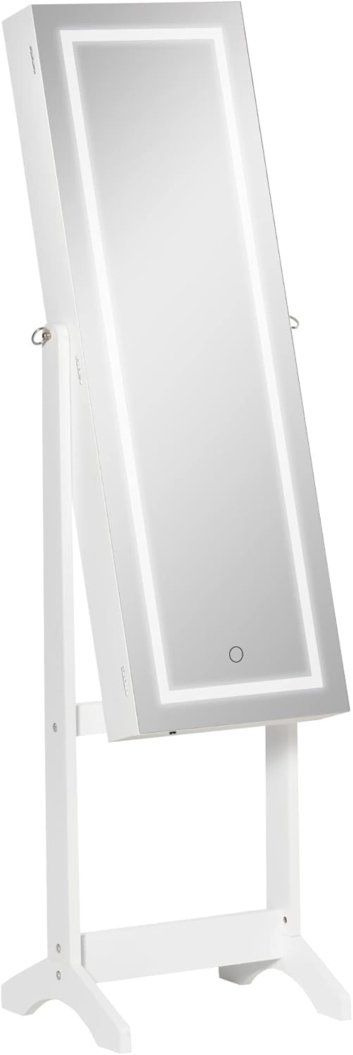 HOMCOM jewellery cabinet with LED mirror cabinet, jewellery shelf, jewellery storage stand, standing mirror with 4 shelves, 46 x 36.5 x 152.5 cm - QUORE