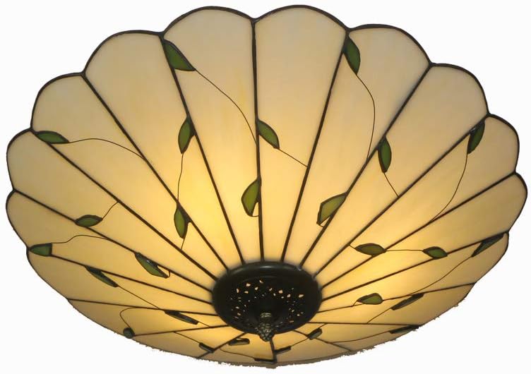 16 Inch Vintage Leaf Tiffany Style Ceiling Light Stained Glass Ceiling Lamp Flush Mount Ceiling Lighting Fixtures Lamps (40CM Leaf A)