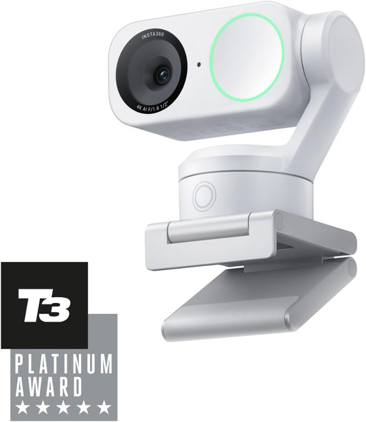 Insta360 Link 2 Arctic White - PTZ 4K webcam voor pc/Mac, 1/2" sensor, AI-tracking, HDR, AI-ruisonderdrukkende microfoon, gebarenbediening voor streaming, videogesprekken, gaming, werkt met zoom