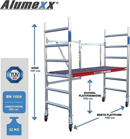 Alumexx FS 75 Klappgerüst (Red-Line) - Kamersteiger - Werkgerüst - Bouwsteiger - Alu steiger - Rolsteiger - Draagvermogen: 375 kg (Type A + B (4m werkhoogte))