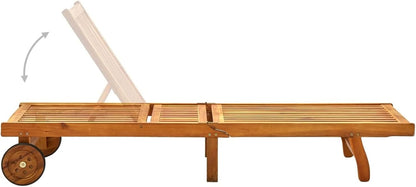Gecheer Garden Sun Lounger with Solid Acacia Wood Cushion, Sun Loungers with Cushion, Outdoor Sun Lounger, Wooden Sun Lounger - QUORE