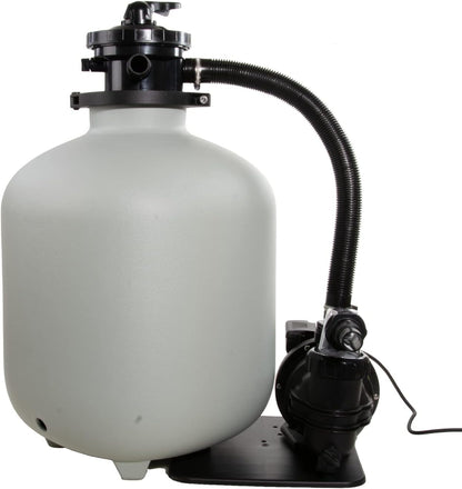 AquaForte Zandfilterset SQ-460, filtercapaciteit 68 L, filtermateriaal 68 kg (zand), max. debiet 10 m3 per uur, 550 Watt, max. bekkengrootte 39,5 m3, uitgerust met 6-wegklep bovenaan