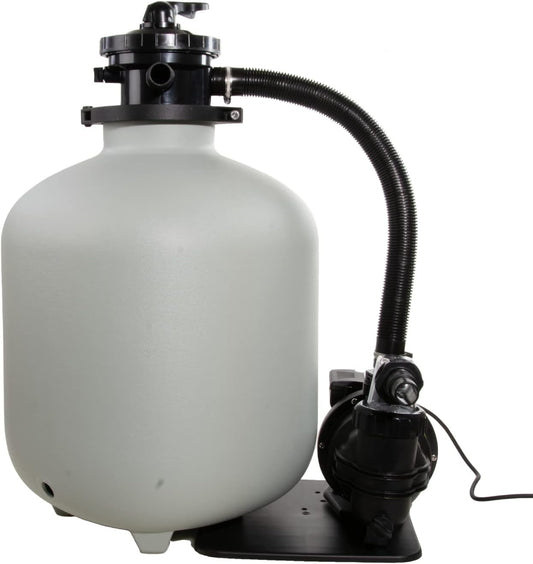 AquaForte Zandfilterset SQ-460, filtercapaciteit 68 L, filtermateriaal 68 kg (zand), max. debiet 10 m3 per uur, 550 Watt, max. bekkengrootte 39,5 m3, uitgerust met 6-wegklep bovenaan