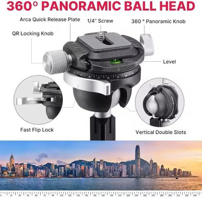Camerastatief – Tripod – Fotostatief – Videostatief – Reisstatief – Koolstofvezel – 360° Panoramische Kogelkop