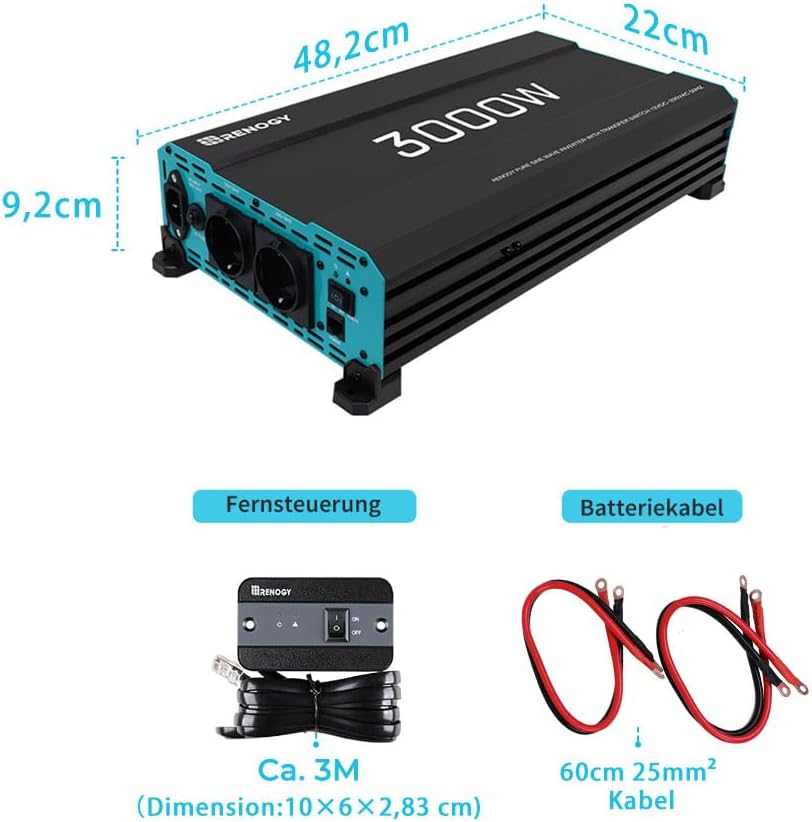 <font dir="auto" style="vertical-align: inherit;"><font dir="auto" style="vertical-align: inherit;">        Renogy Inverter 3000 W 12 V with on/off switch DC to AC with AC priority switch function       </font></font>