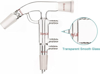 Destillatiekop met Korte Weg – Short Path Destillatie Apparaat – Destillatie-Adapter – Vacuüm Destillatiekop – Laboratorium Glaswerk – Borosilicaatglas – 24/40 Slijpverbinding met 3 Slangaansluitingen