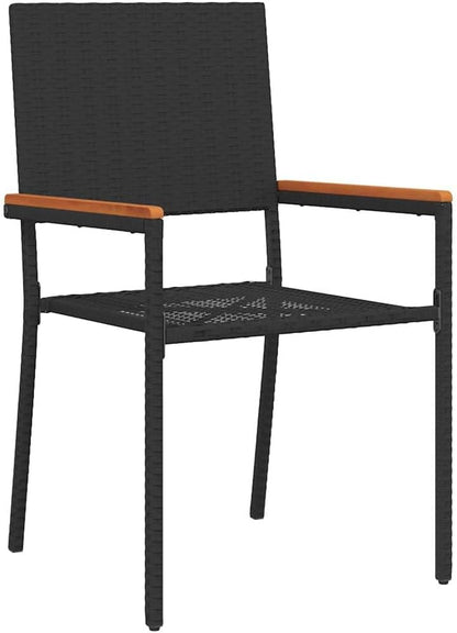 Tuinstoelen – Buitenstoel – Tuinmeubel – Terrasstoel – Stapelbare Tuinstoelen – Weerbestendig PE-Rattan – Massief Acaciahouten Armleuningen