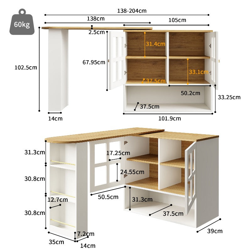Contemporary Sideboard Cabinet with a 360-Degree Rotating Design, Featuring 5 Shelves for Glass Storage, Suitable for The Living Room, Bedroom, Or Dining Area in White.