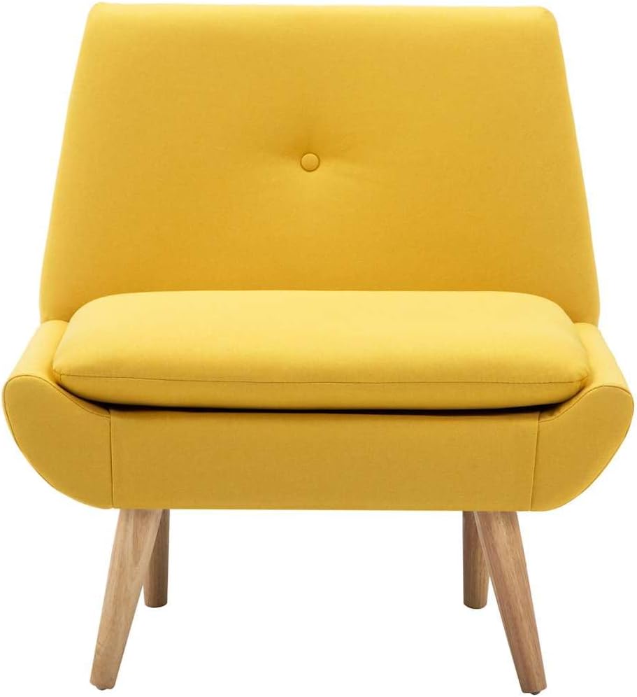 Fauteuil – Zitzetel – Leunstoel – Ruststoel – Stoel – Gele Polyester Bekleding – Massief Rubberwood Poten