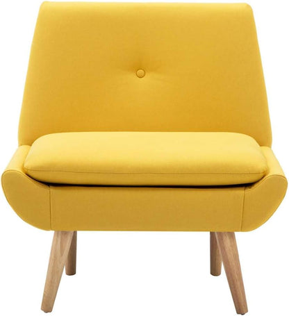 Fauteuil – Zitzetel – Leunstoel – Ruststoel – Stoel – Gele Polyester Bekleding – Massief Rubberwood Poten