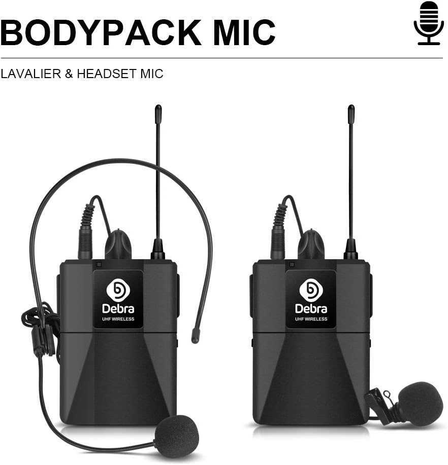 Debra Audio Pro UHF Draadloos 4-Kanaals Microfoonset met Handheld, Lavalier en Headset voor Karaoke en Kerk (A-frequentie)
