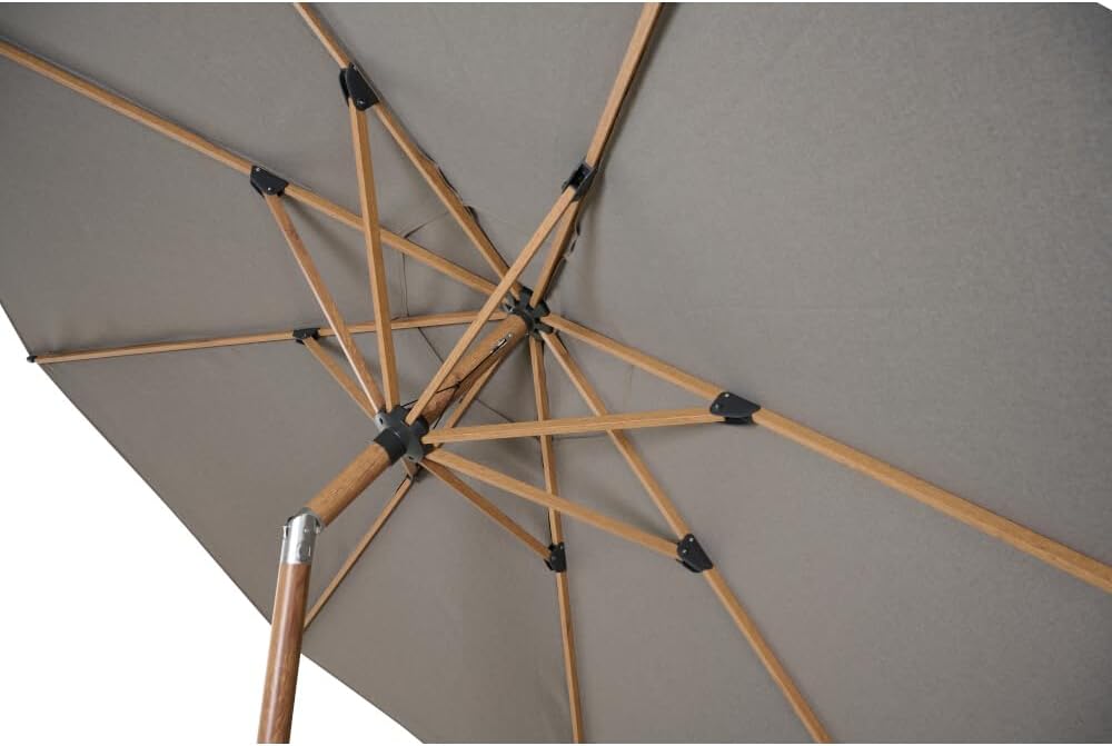 Siena Garden Vero middenstokscherm houtlook Ø 300 cm frame aluminium houtlook, bekleding 100% polyester, 280 g/m² in taupe-gemêleerd, UPF 50+