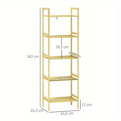 Badkamerkast – Badkamermeubel – Opbergkast – Kolomkast – Wastafelonderkast – 5-laags – Hoog Hardhout – Direct Gebruiksklaar