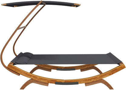 Tidyard Babybed met dak, antraciet, outdoor babybed, tuinligstoelen, ontspanning, zonnebed met dak, zonnebed met dak, 165 x 203 x 138 cm, gebogen hout - QUORE