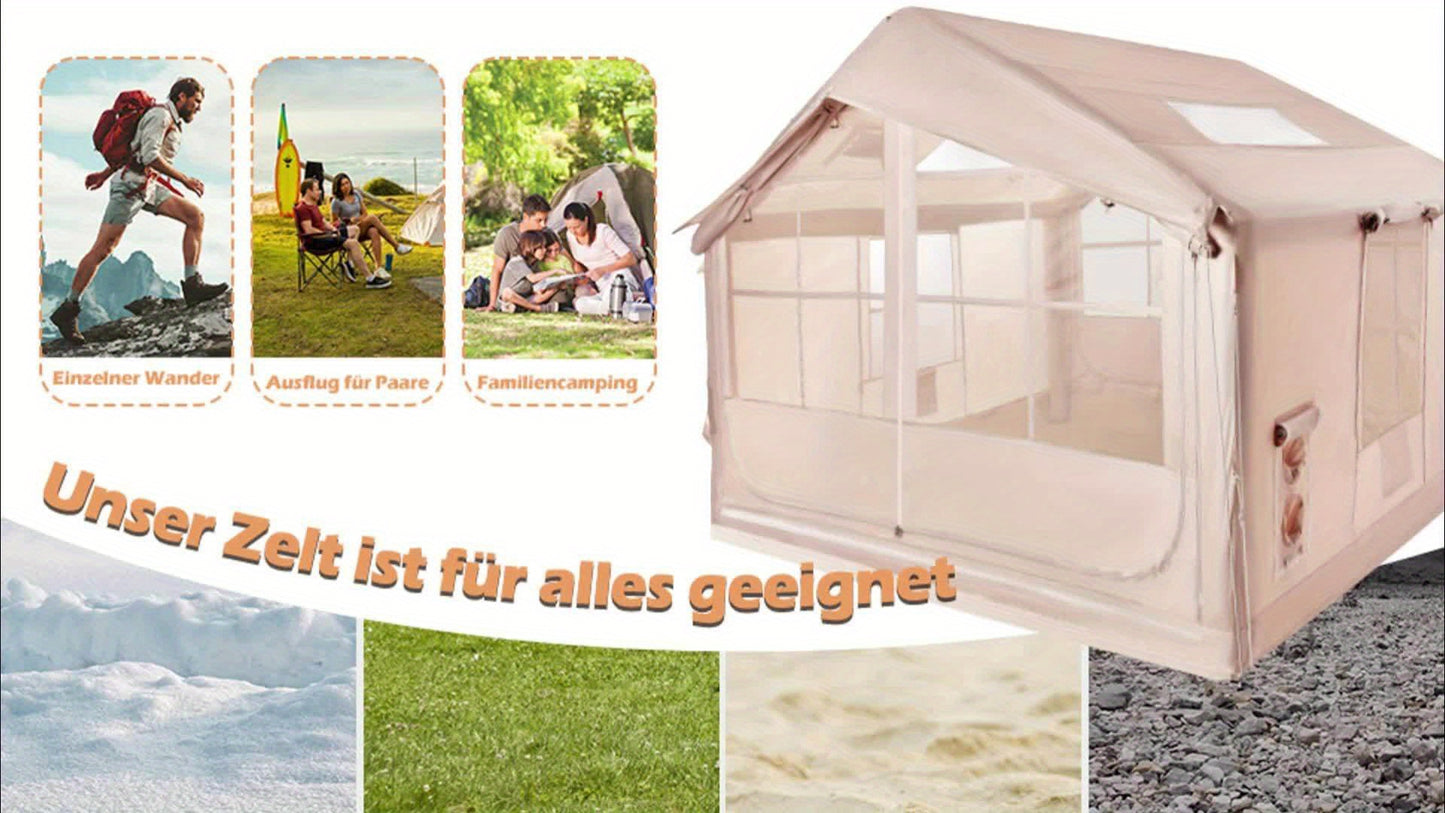 Opblaastent – Opblaasbare Tent – Familietent – Kampeertent – Tunneltent – Ruim 6-10 Persoons – Stevig Oxford Doek – Ventilatie & Muskietengaas